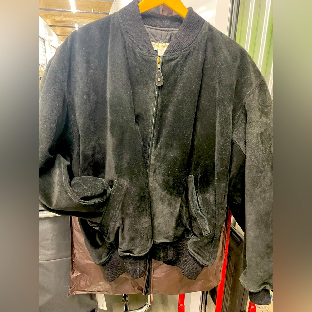 Classic Varsity Jacket in Black Suede